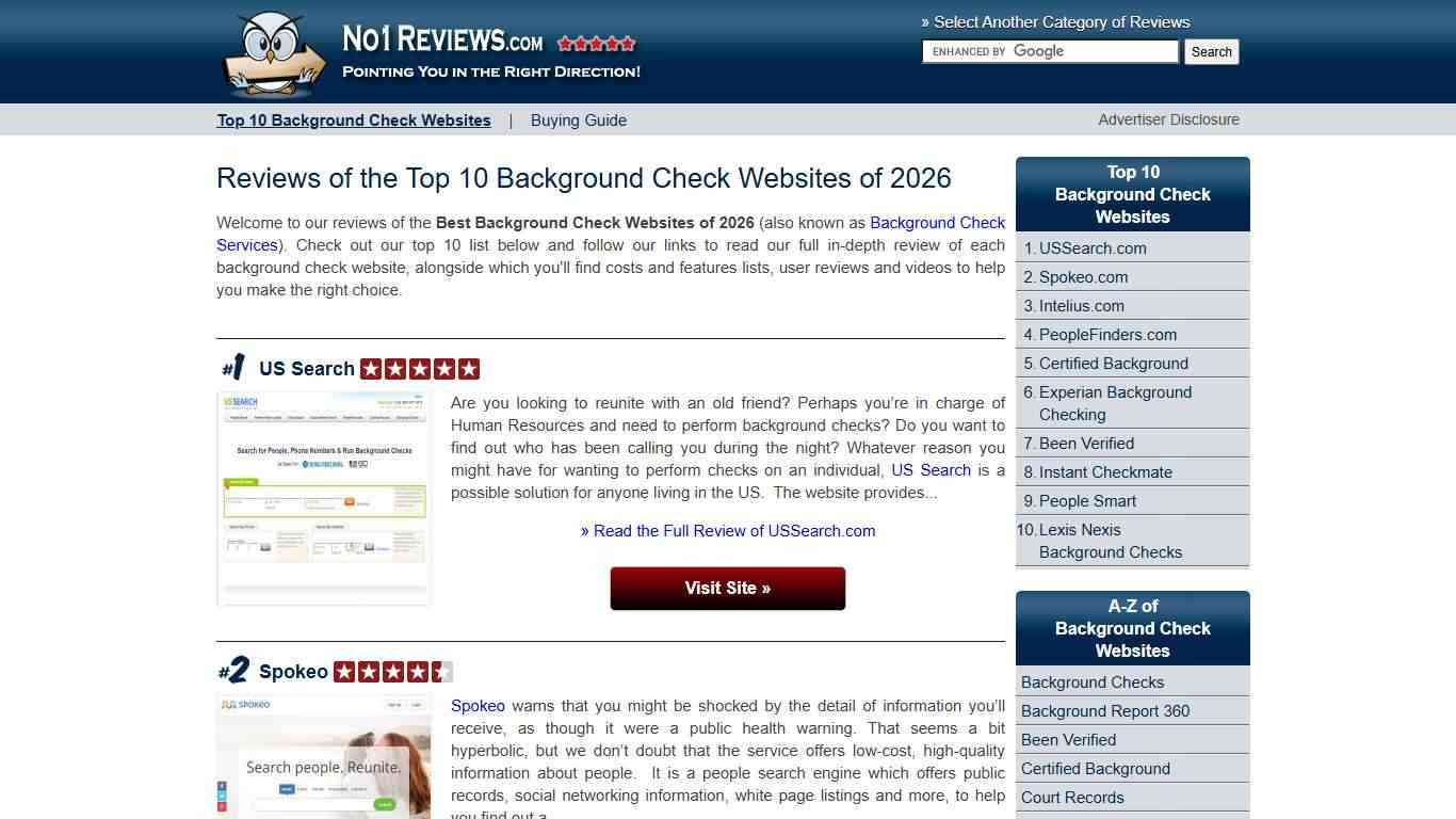 Top 10 Background Check Websites 2026 - Reviews, Costs & Features